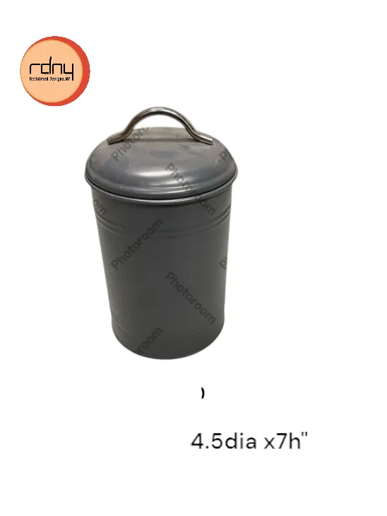 metal canister 4.5 x7"h black with lid