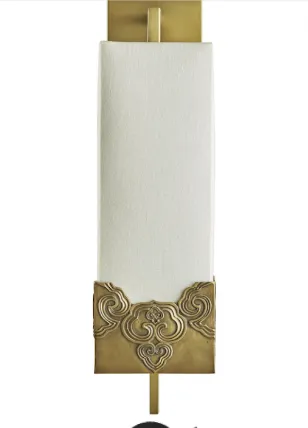 asian antique brass sconce with linen shade 22" h