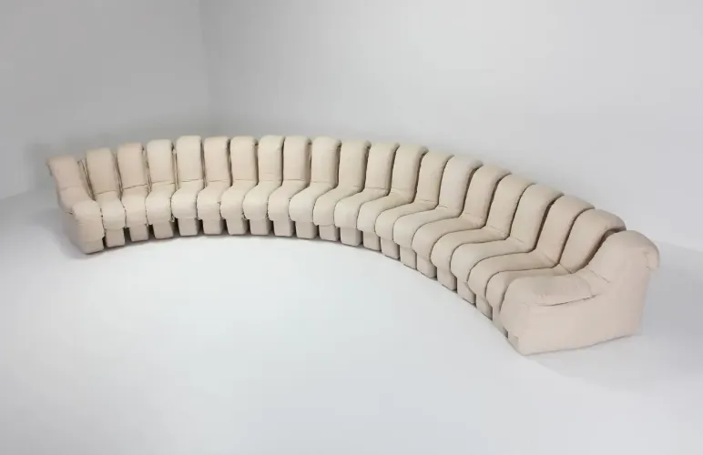 infinity non stop sofa in style of de sede micro velvet curved cream color ultra suede