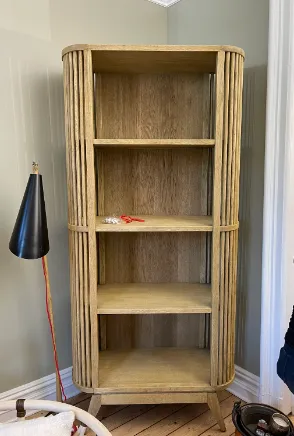 curved shelving unit wood