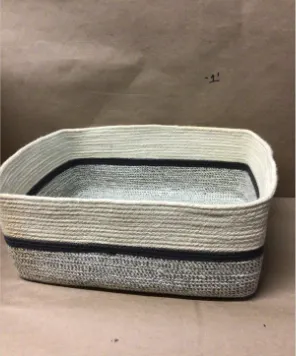 cloth woven low storage basket grey and white 