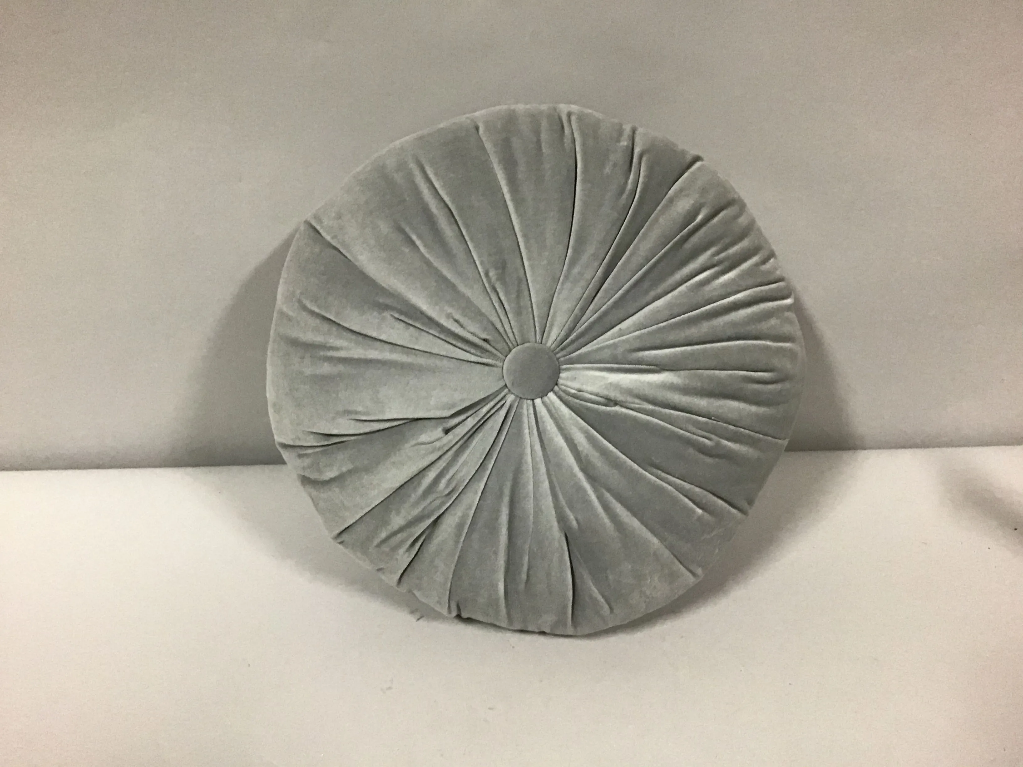 round velvet pillow grey