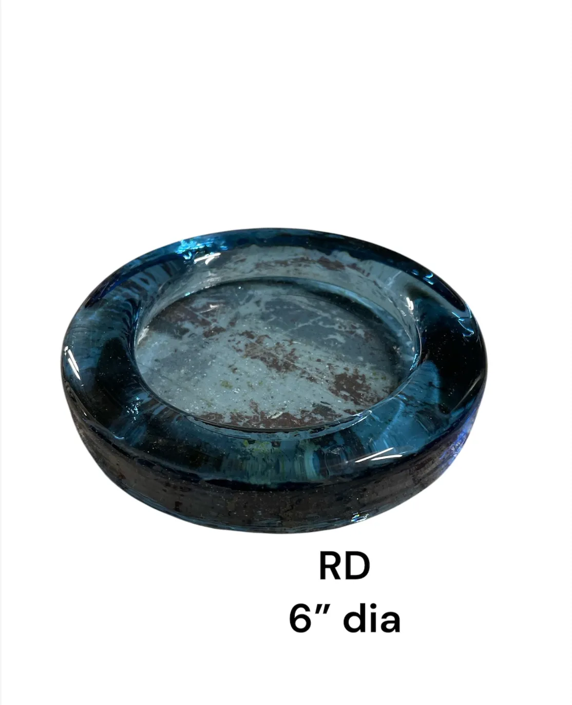 blue glass candle holder dish 6"dia