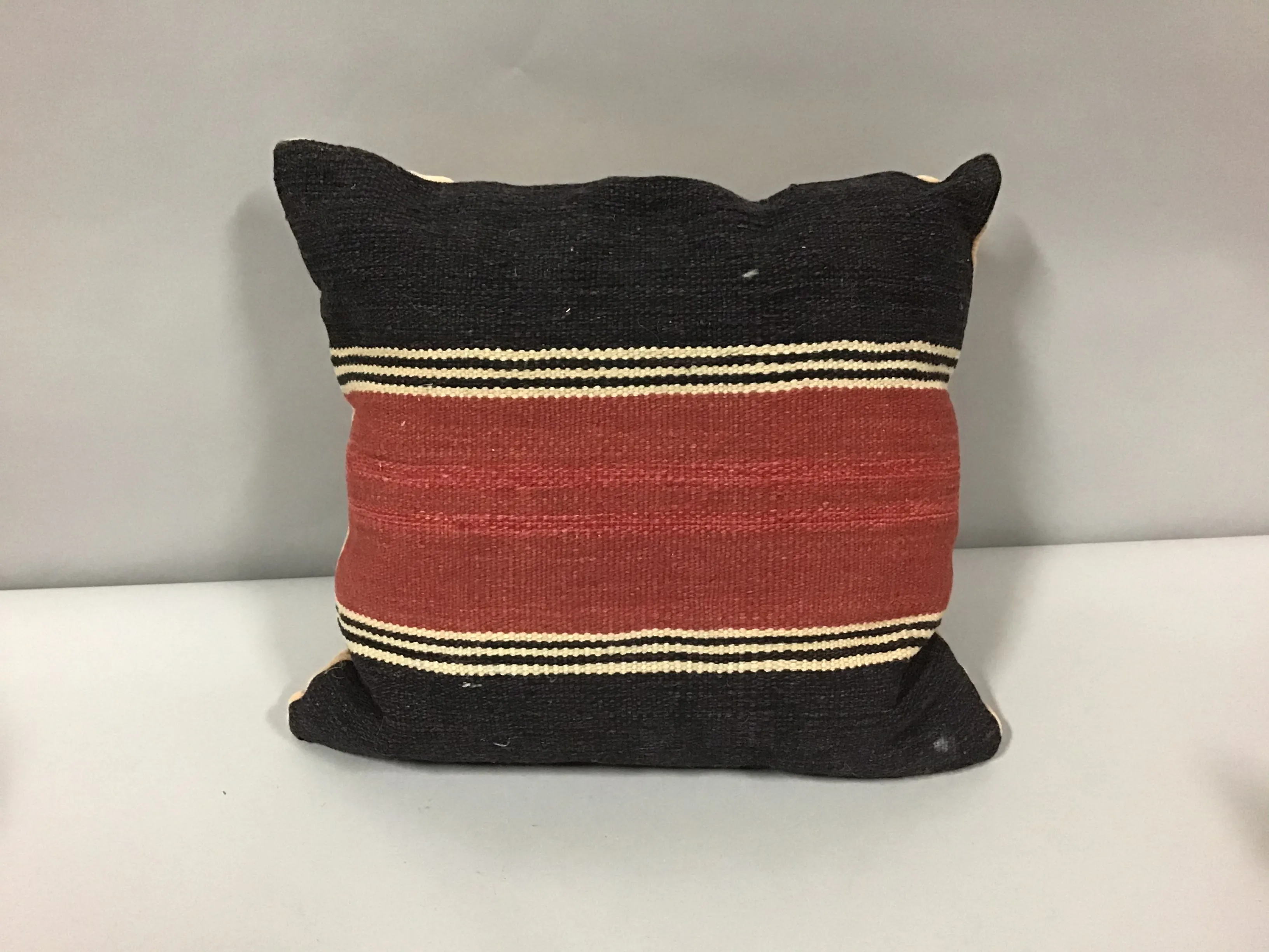 kilim pillow red and black stripe square