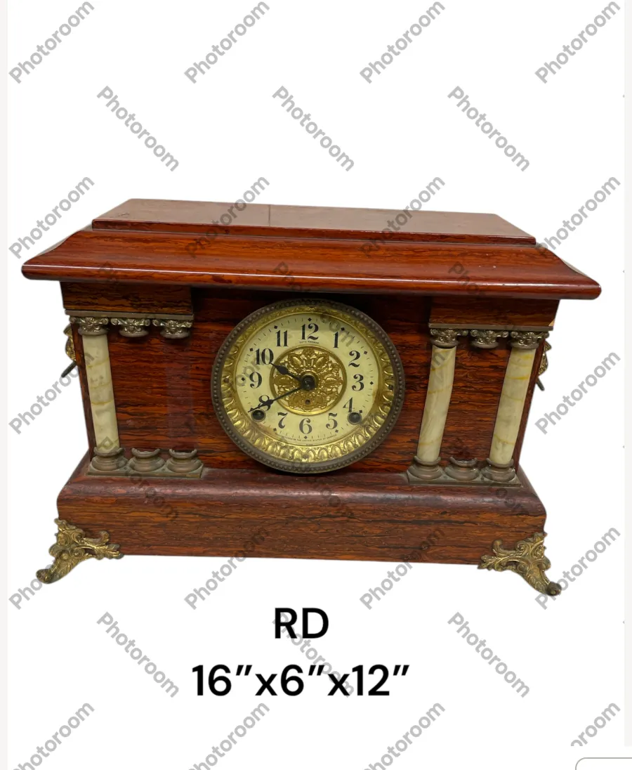 seth faux wood mantel clock rare 16 x16 x12"