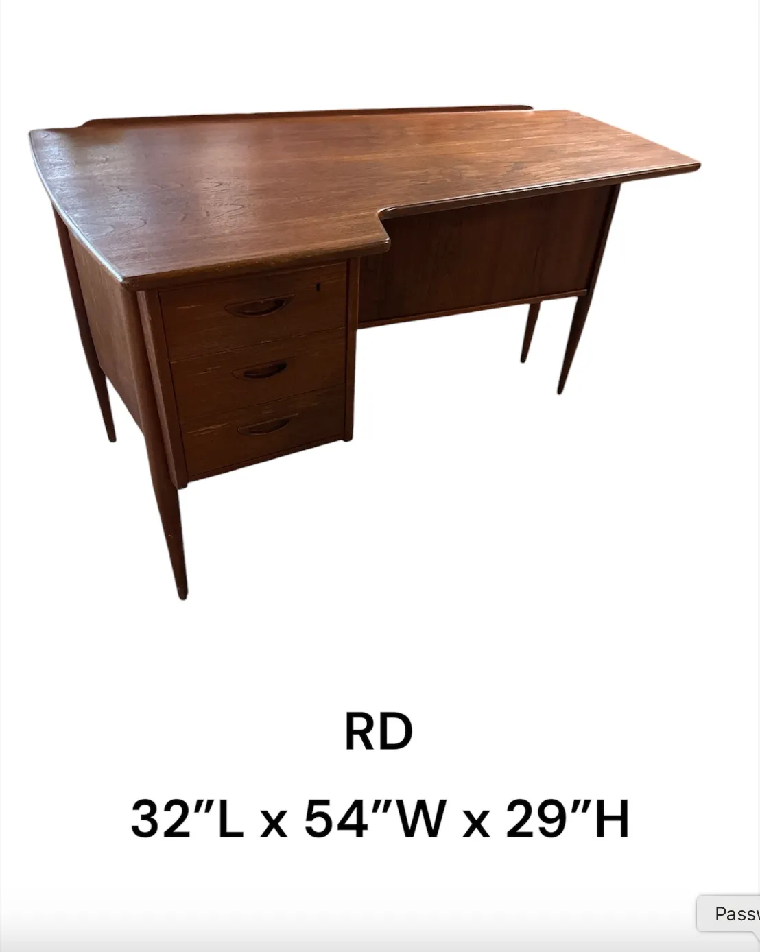 danish desk asymetrical teak boomerang writing desk