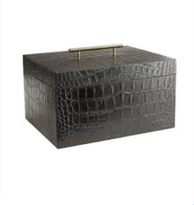 gavin box black leather crocodile box with top handle Arteriors 10 x12 x7"