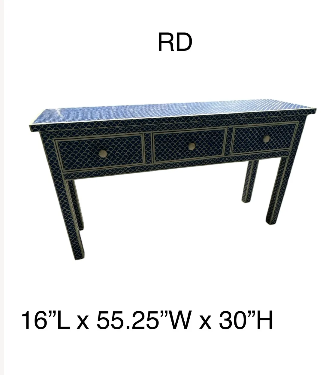 blue /bone inlay console with 3 drawers india 55.5"