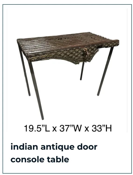 indian antique door console table metal legs 