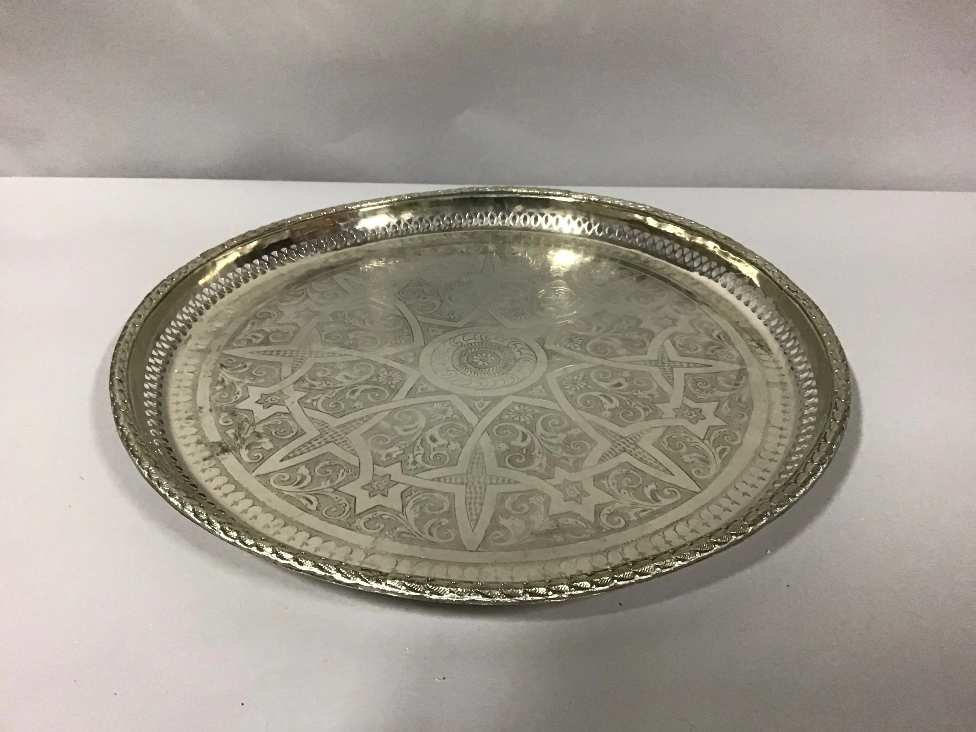 vintage morrocan silver tray 21"dia