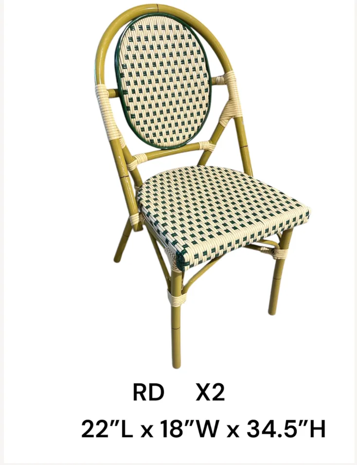 outdoor cafe chair green an cream woven bamboo frame