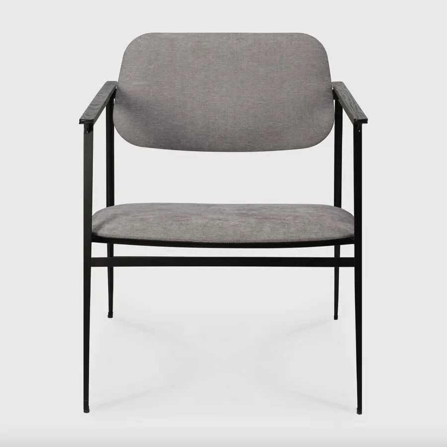 ethnic craft side chairs pair dc lounge  grey fabric and black frame