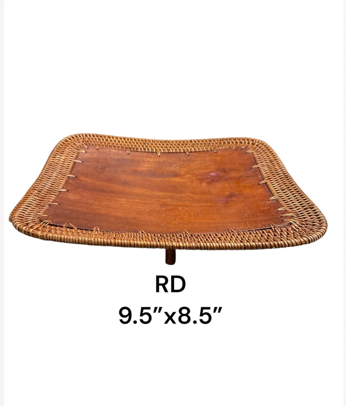 balinese slight curve teak wood with wicker trim plate  tray 9.5x8.5"
