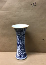 blue and white vase small trumpet  7"h