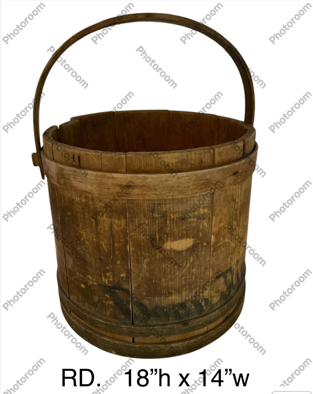 wood bucket with handle vintage rustic 18hx14w
