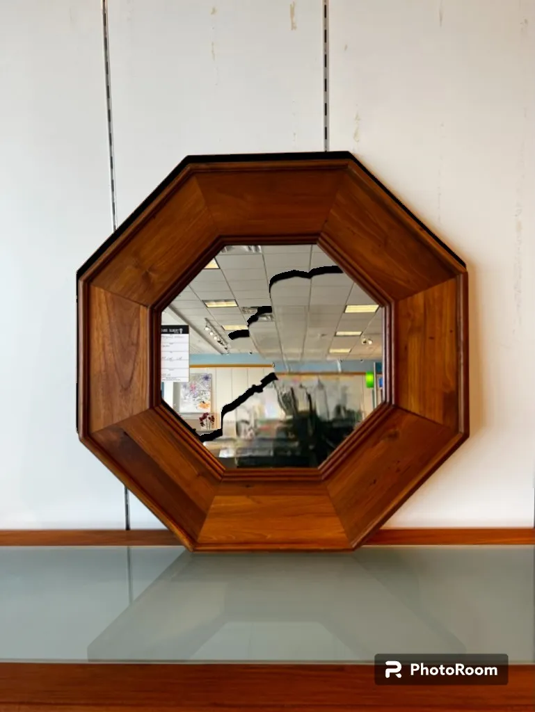 wood framed octagonal mirror