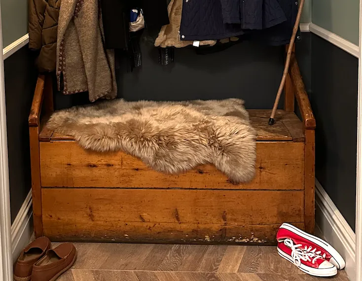 wooden vintage pine  bench/trunk  16 x48 x36