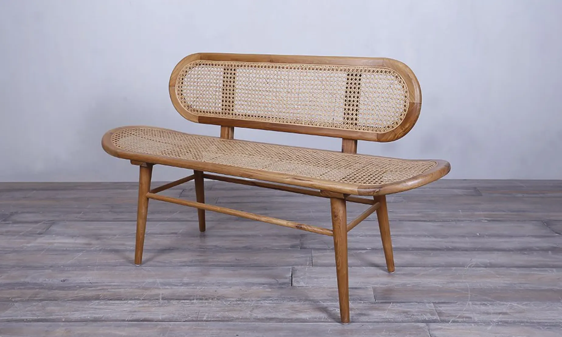 teak rattan bench with cushion 55w"