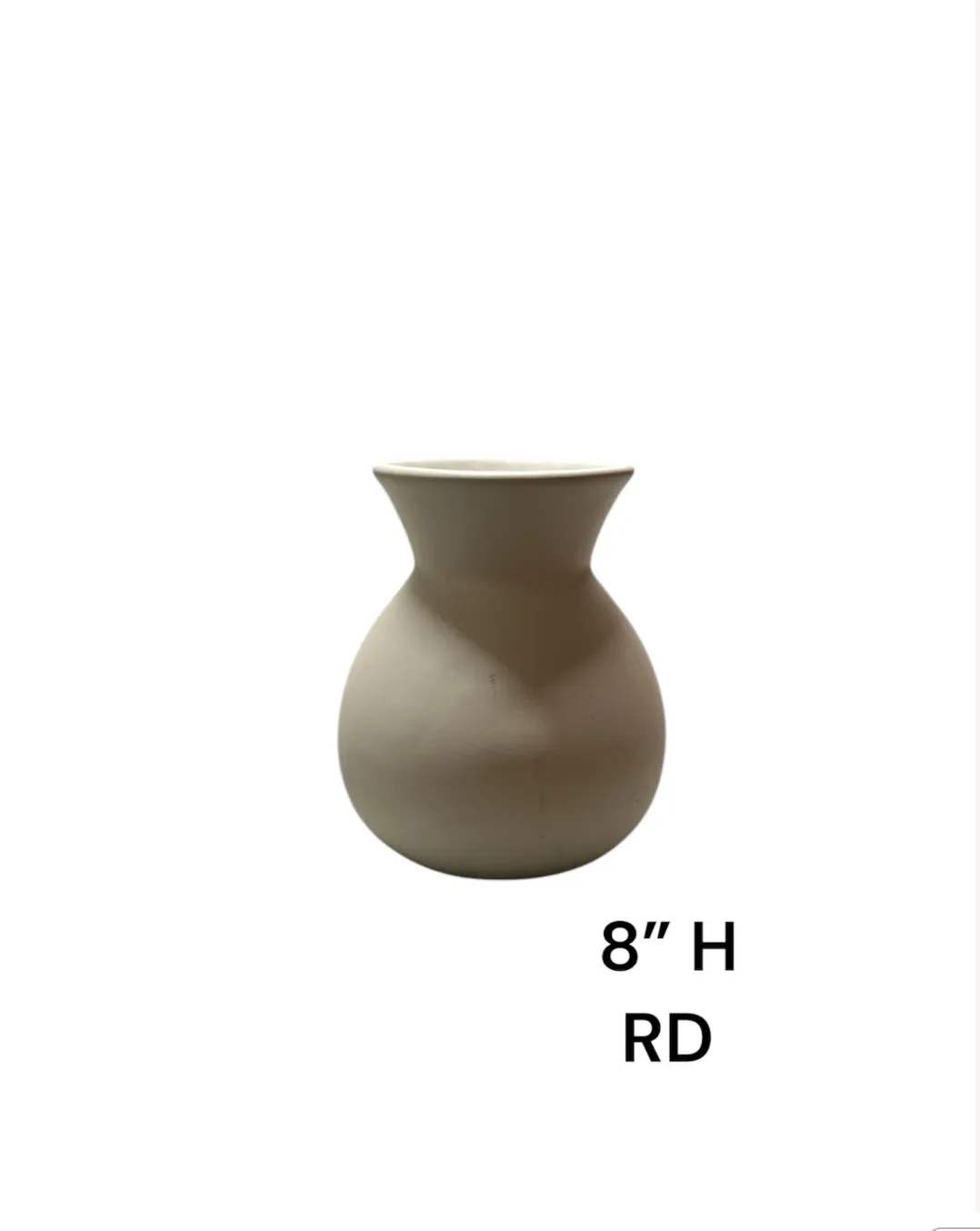 mat white vase open mouth 8"h