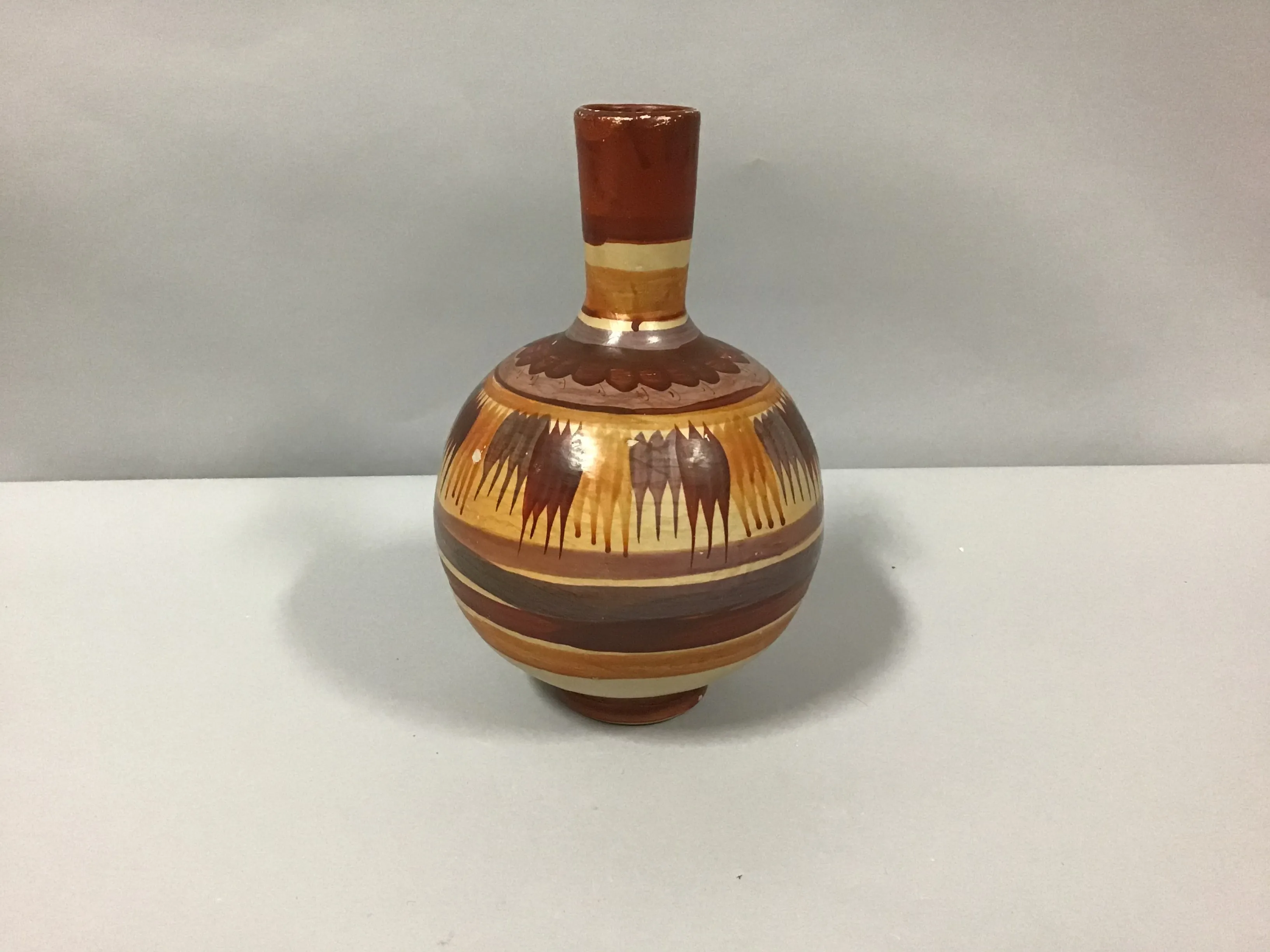 brown painted ceramic vase mexican water jug 10"
