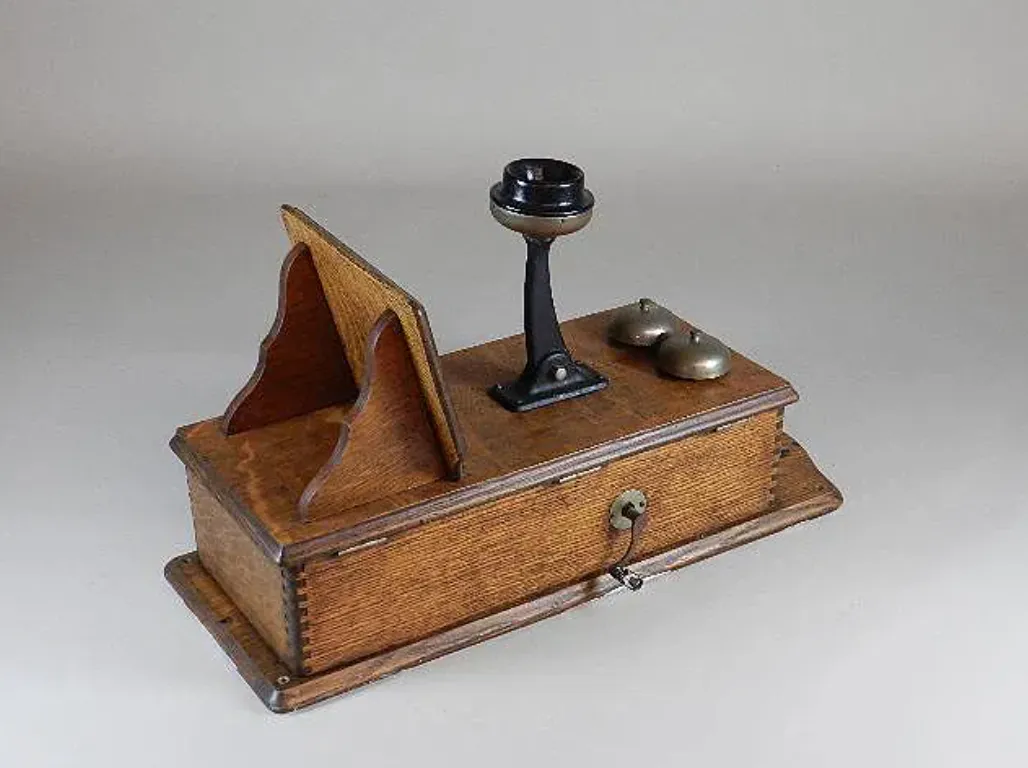 western electric antique wall clock wood crank 1900