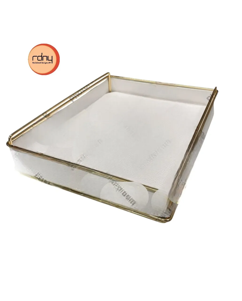 white file tray inbox brass leather !2"