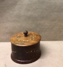 wood ring box flower design inlay with lid small flowers painted 4.5 x4h