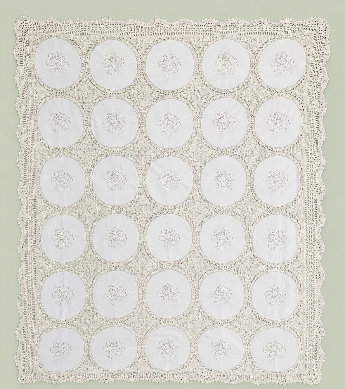 White Crochet Rose Tablecloth