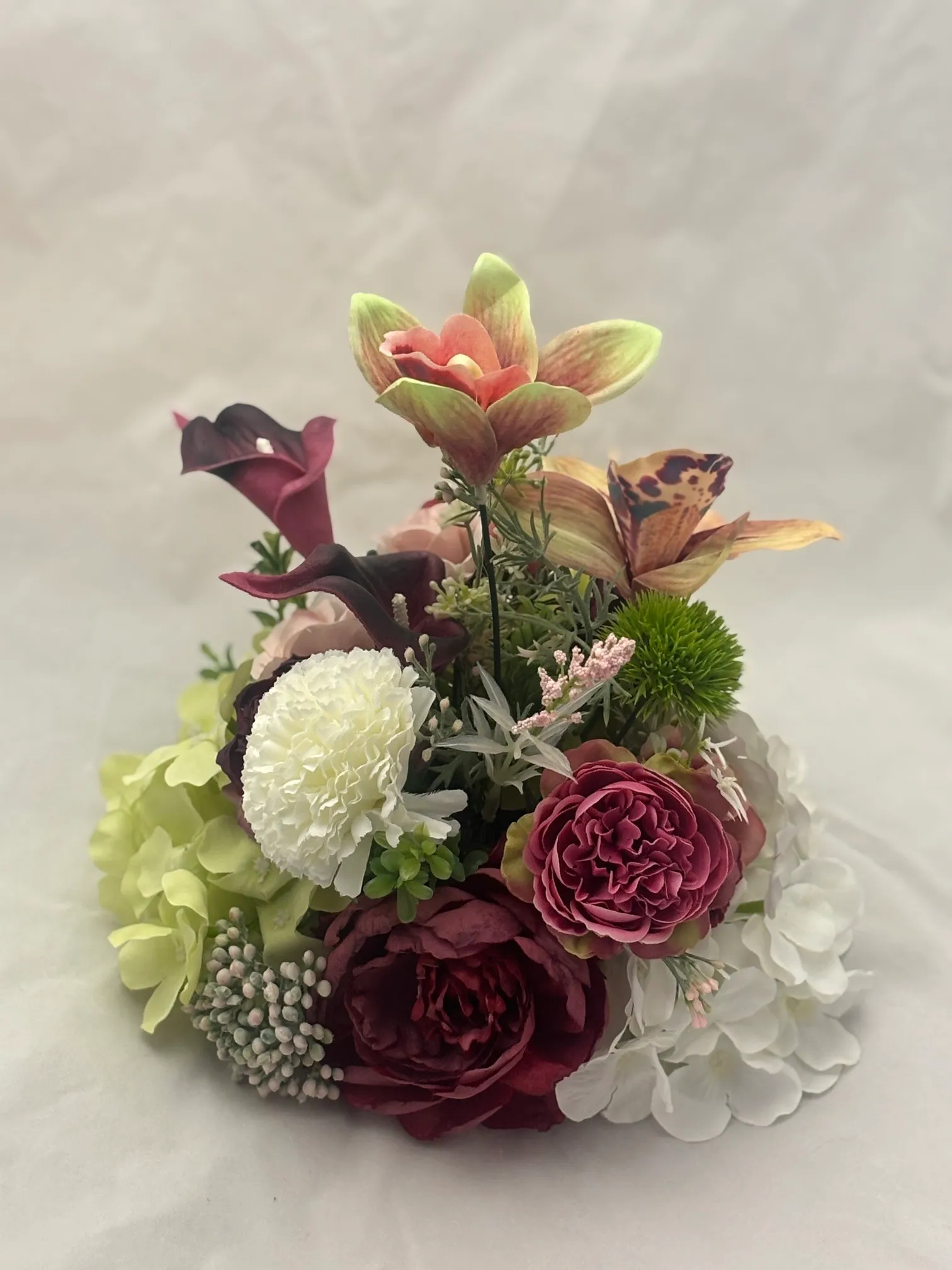 Burgundy & Chartreuse Freestanding Floral Arrangement