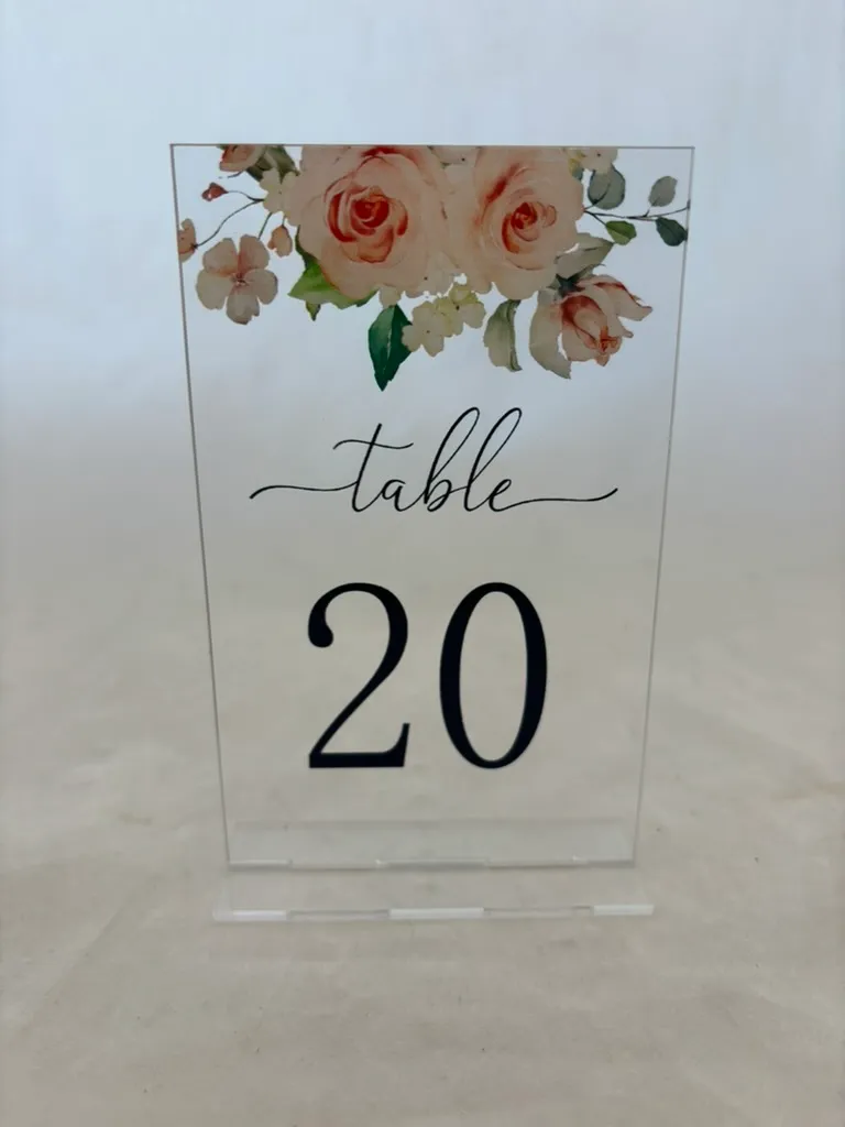 Pink Flower Acrylic 1-20 Table Signs