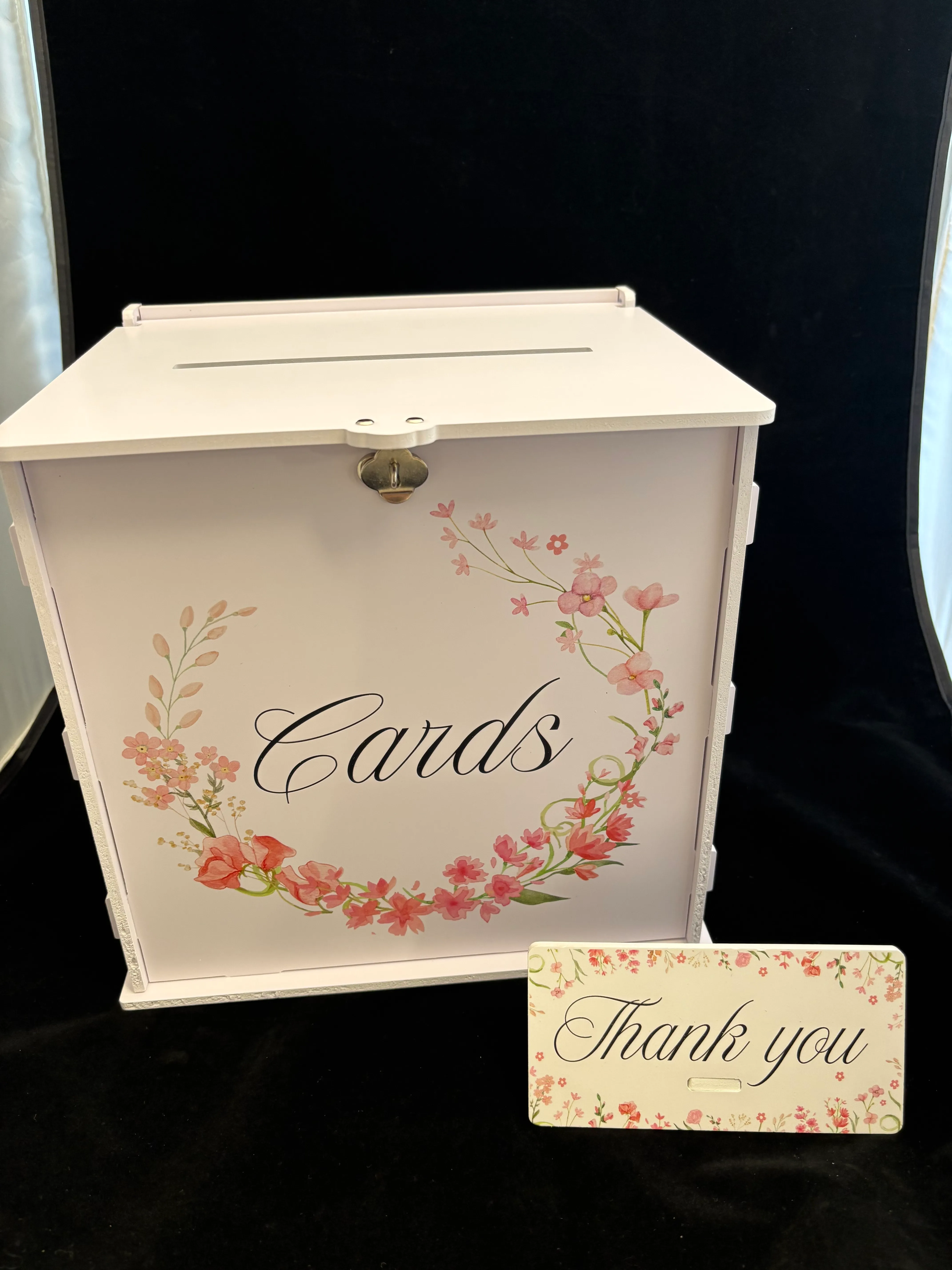 White w/Pink Wildflowers Card Box