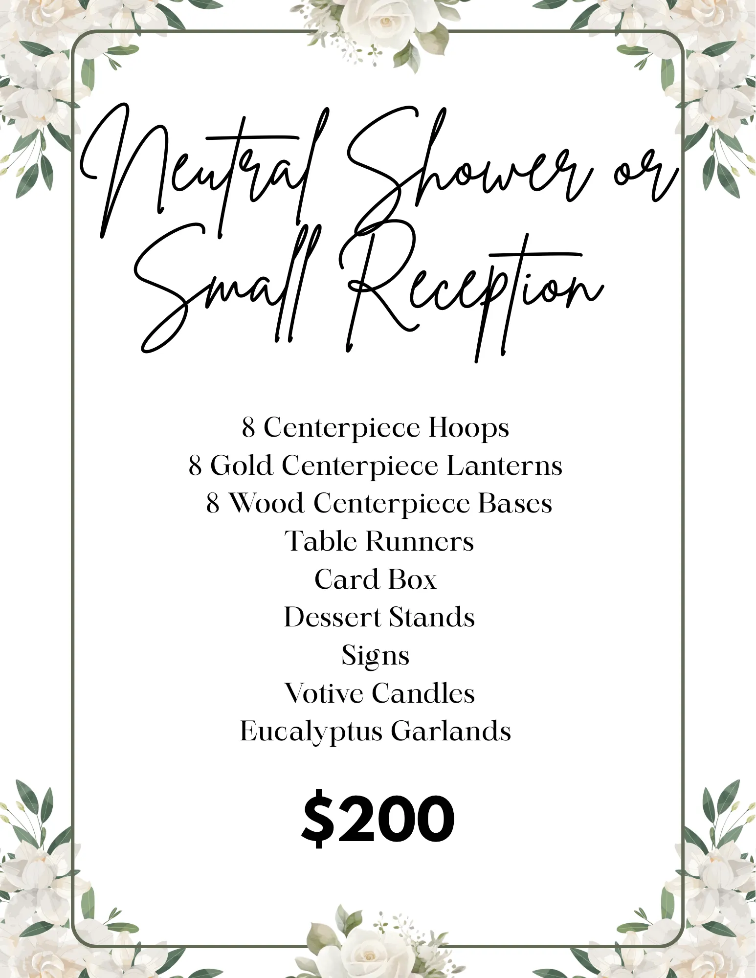 Neutral Shower or Small Reception (16 Centerpieces)