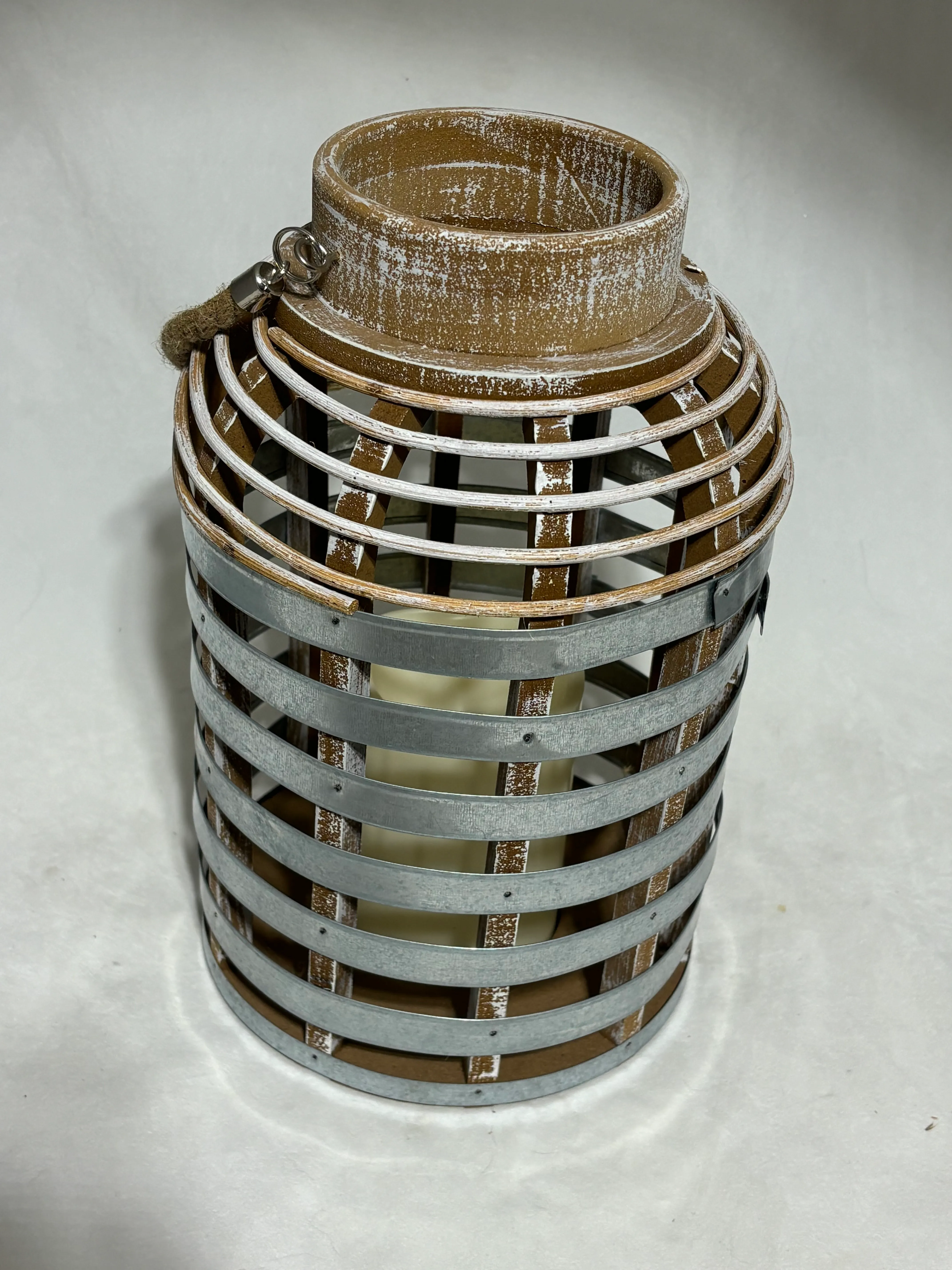 Galvanized and Rattan Lantern 1