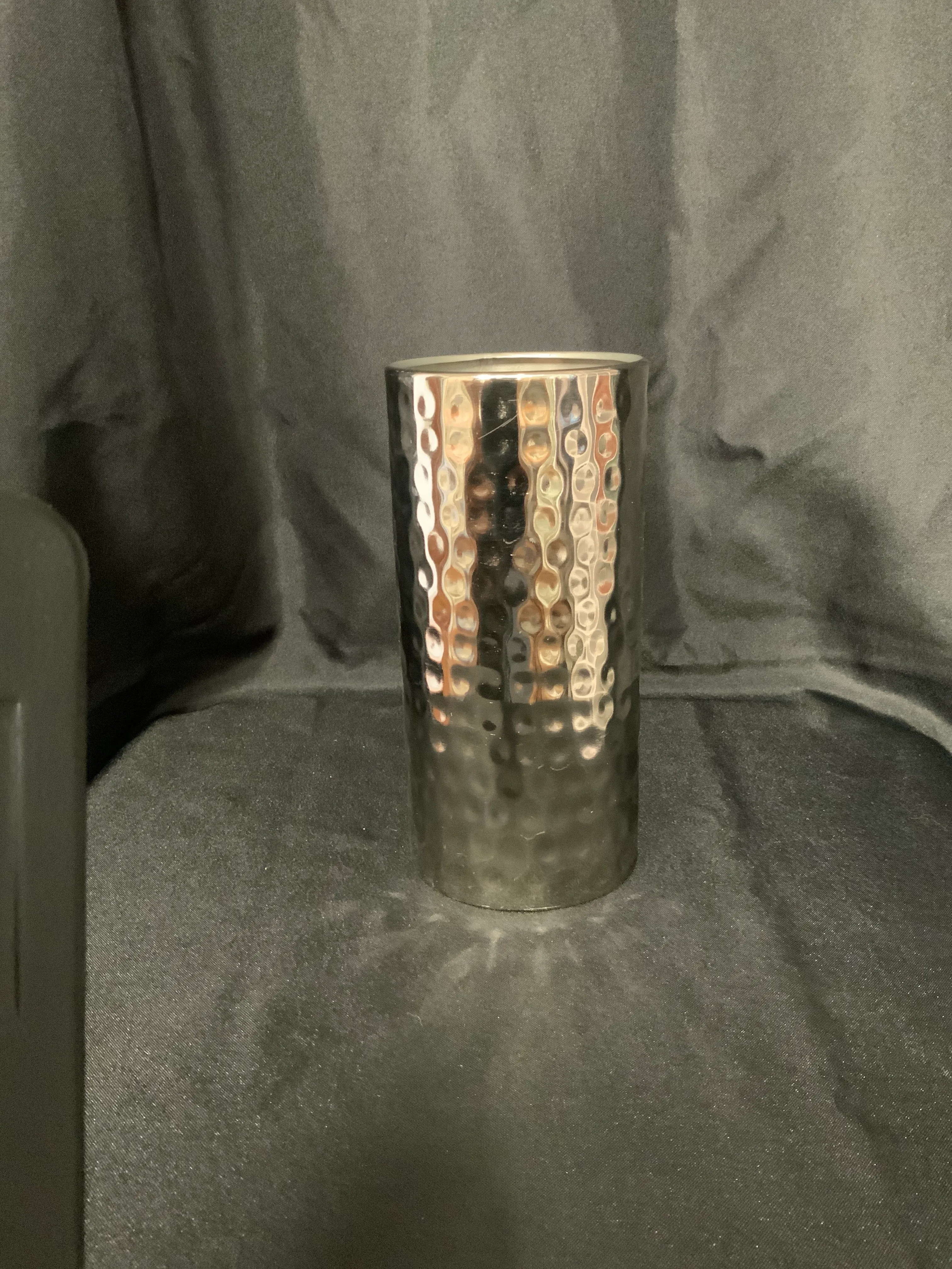 Silver Metal Cylinder Vase 8 Inch