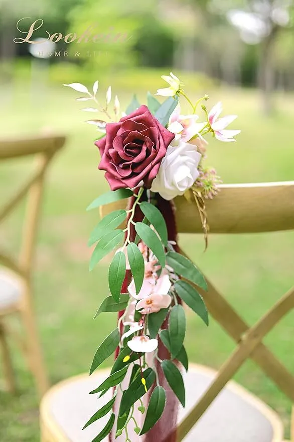 Burgundy Floral Chair Sashes