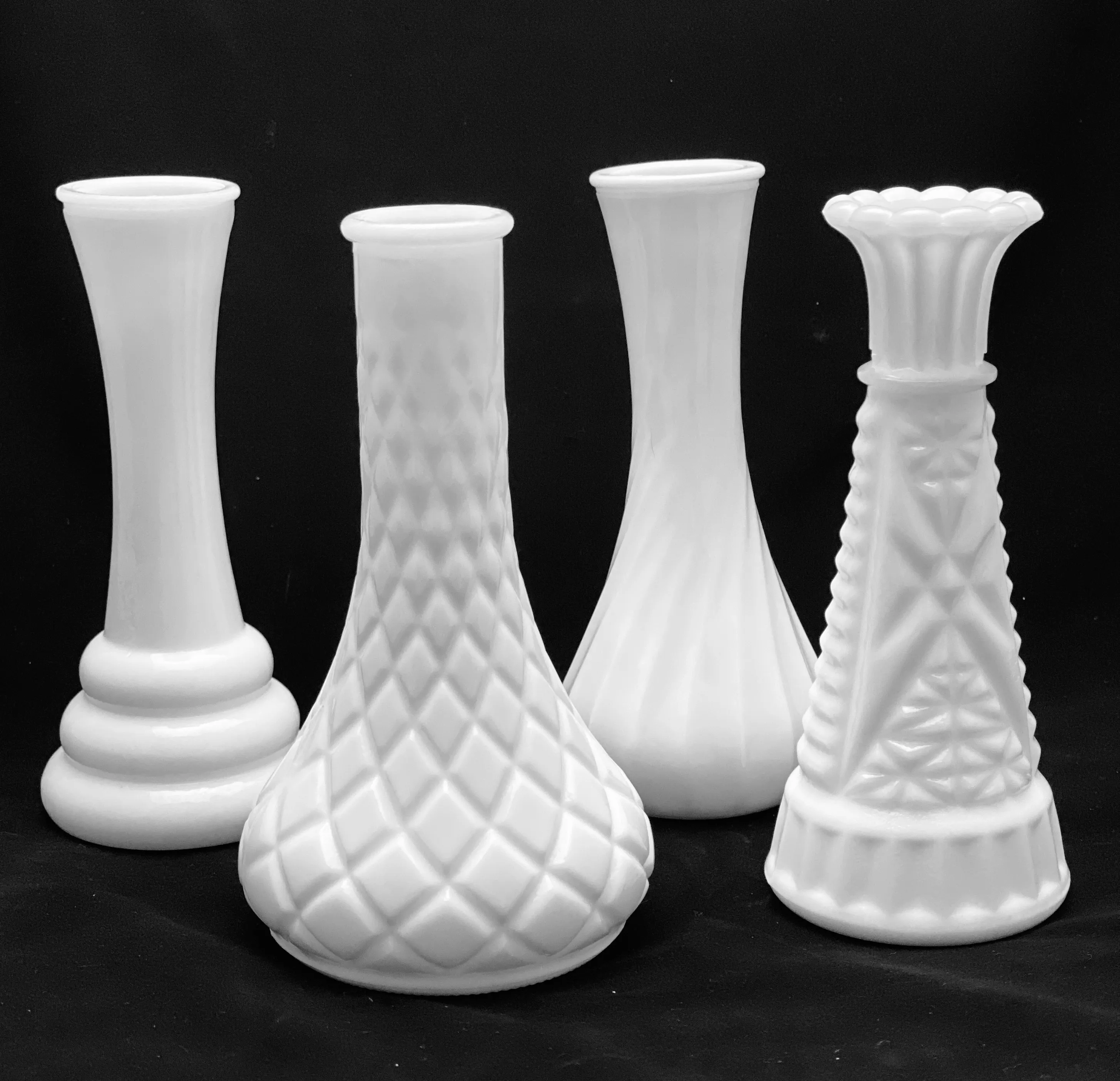 Milk Glass Small Bud Vase Misc Designs 