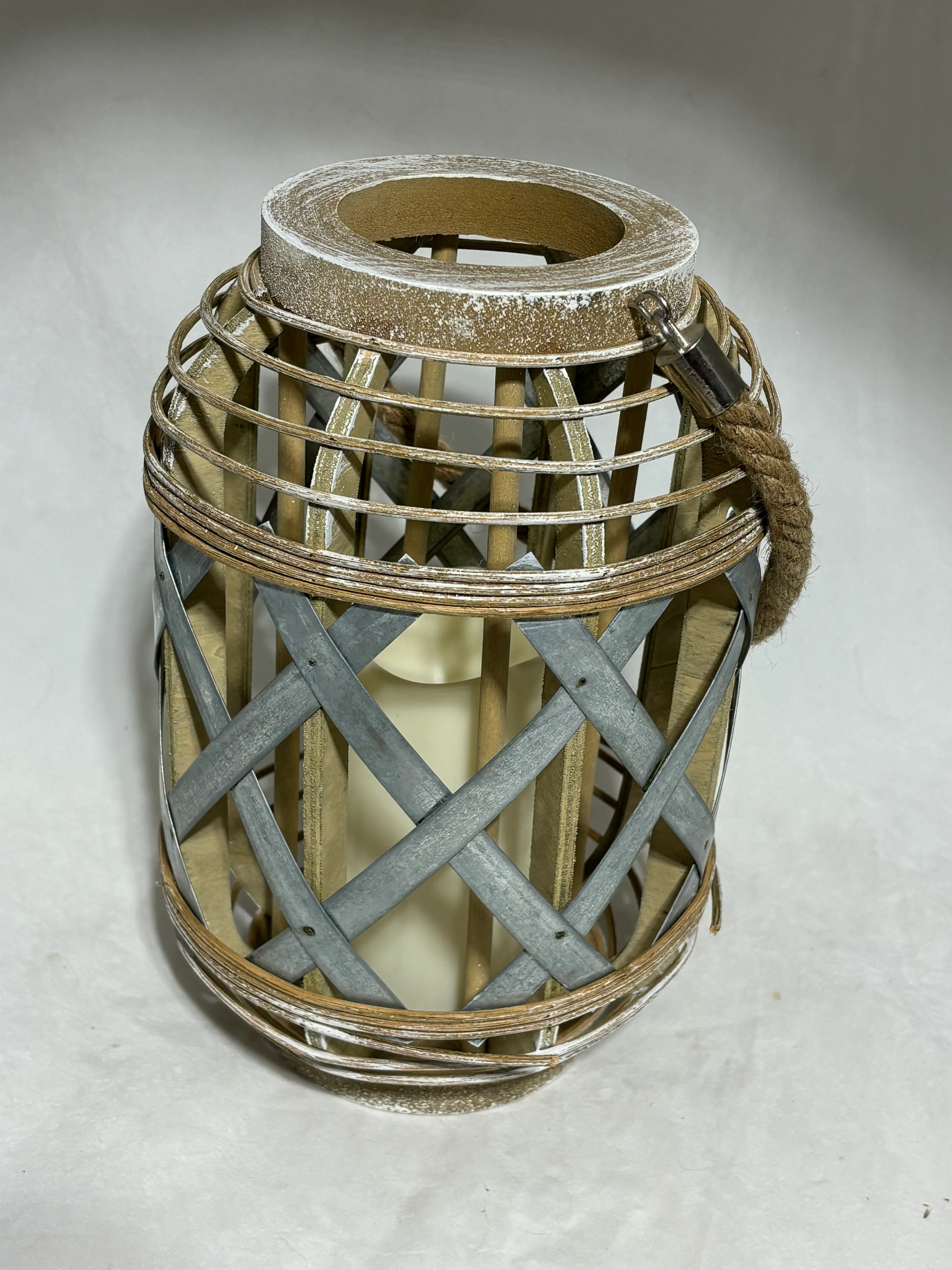 Galvanized and Rattan Lantern 2