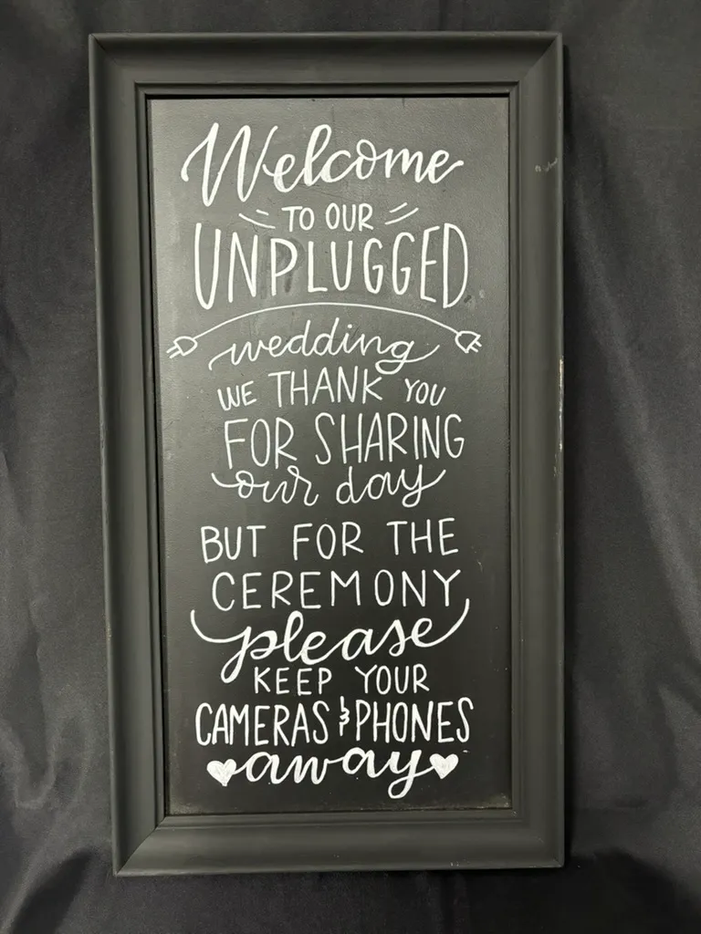 Black "Unplugged Wedding" Sign