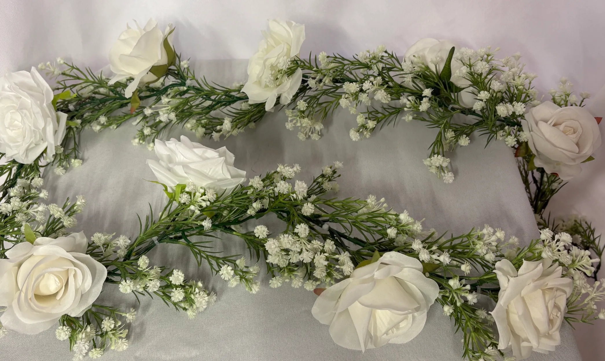 Babies Breath White Rose Garland 