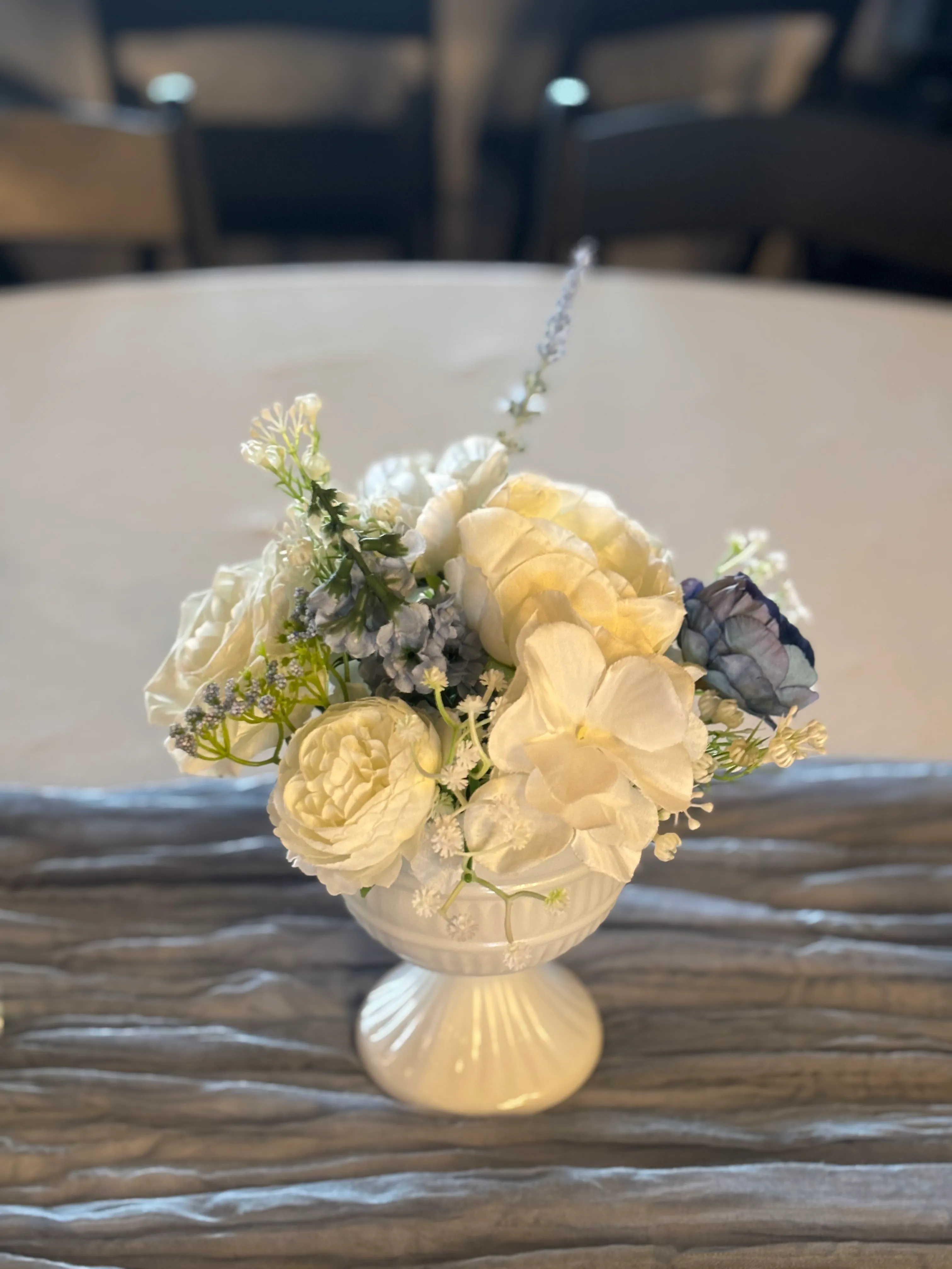White and Blue Premade Floral Centerpiece Medium 