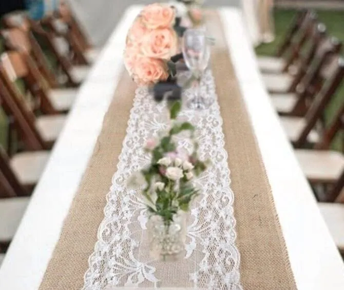 Burlap with Lace Overlay Table Runner 
