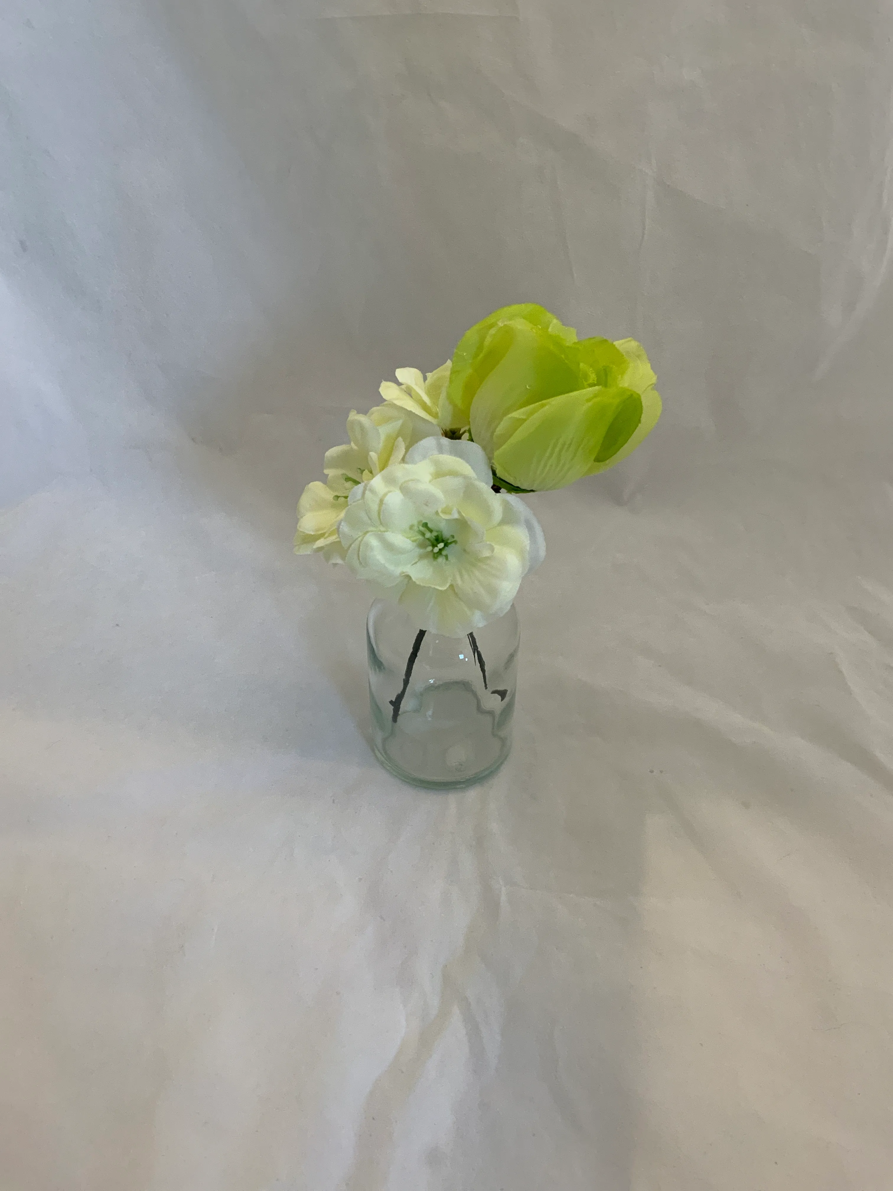 White and Chartreuse Small Premade Floral Vase 1 