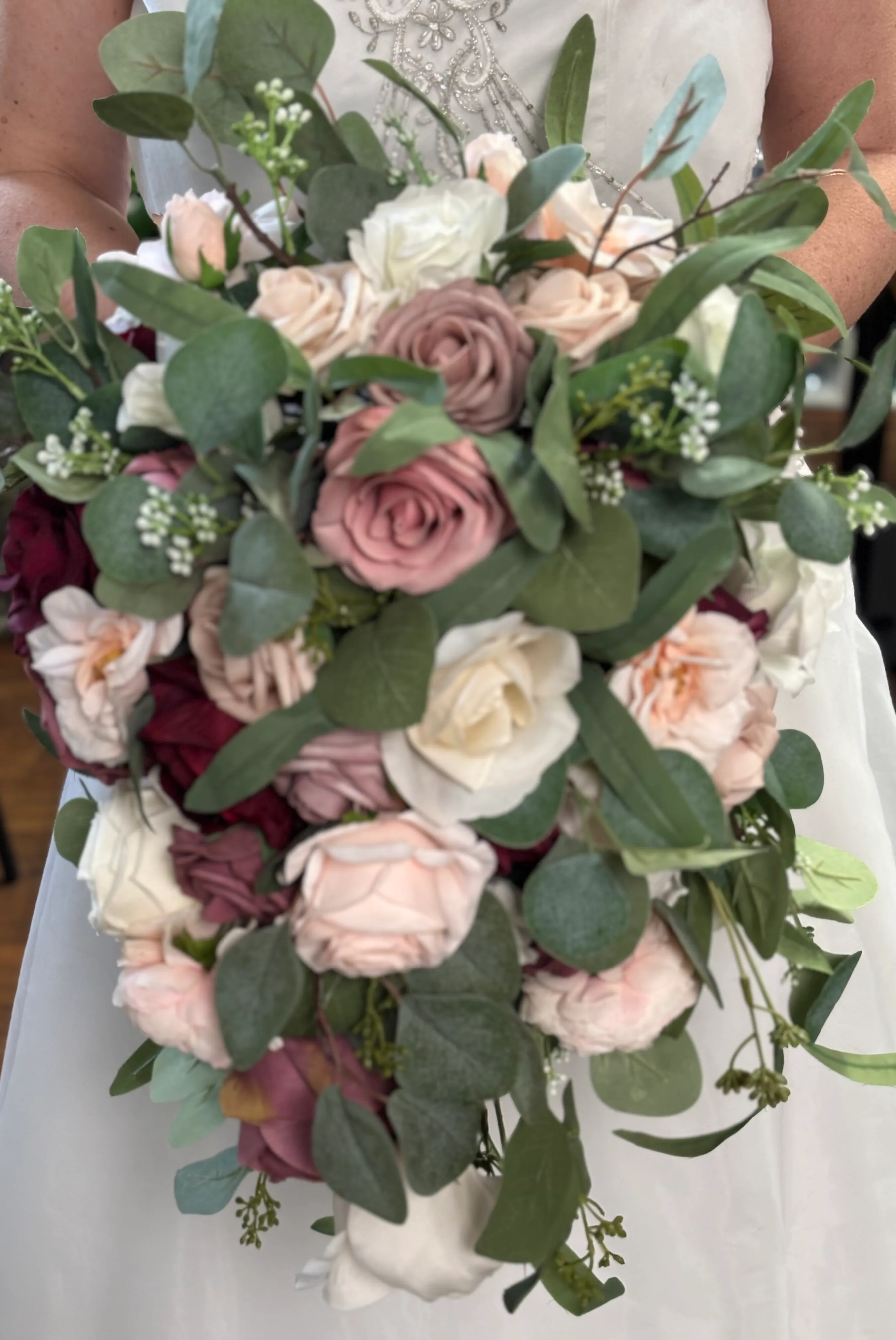 Dusty Rose Bride’s Cascading Bouquet