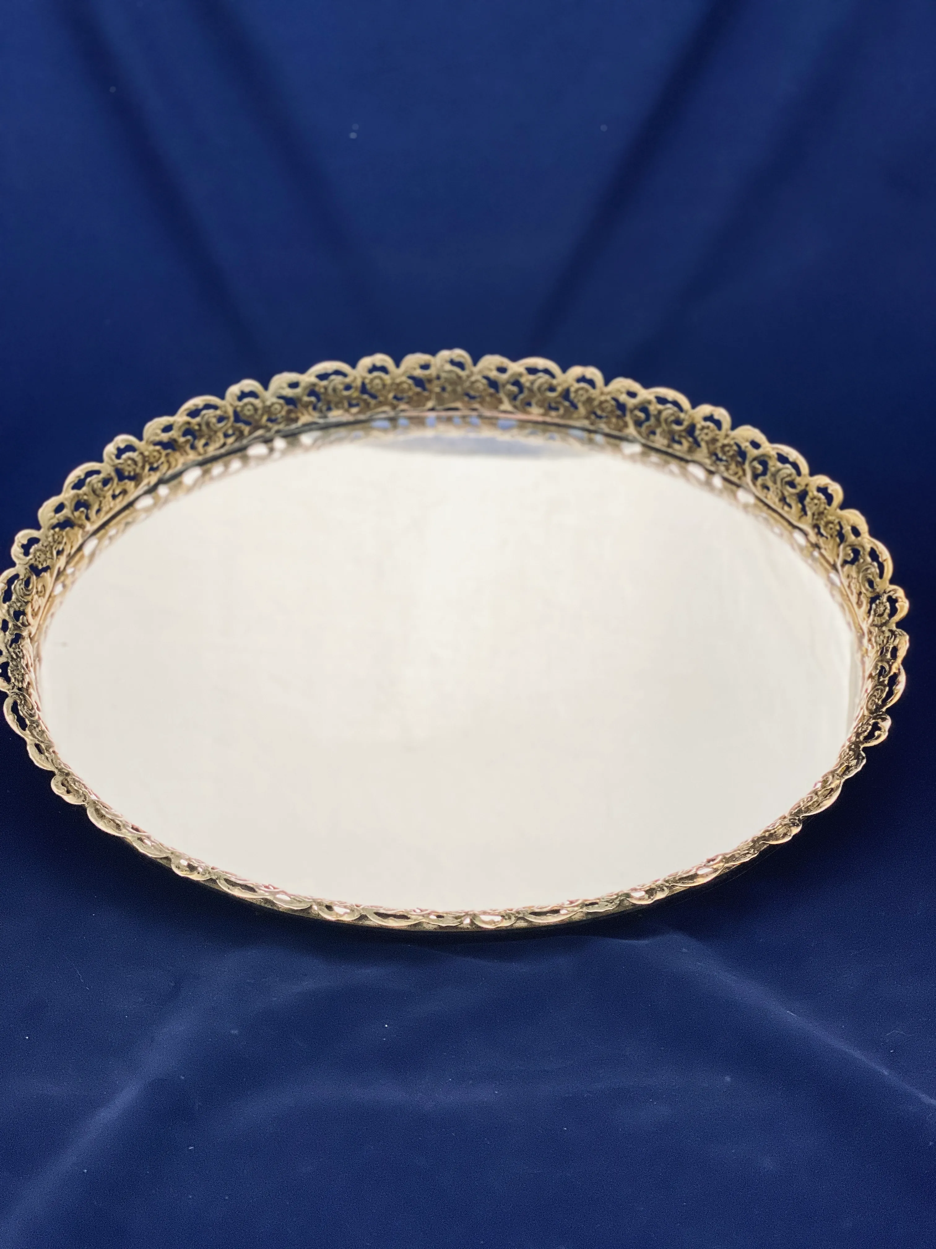 13 inch Gold Vintage Oval Mirror Centerpiece 