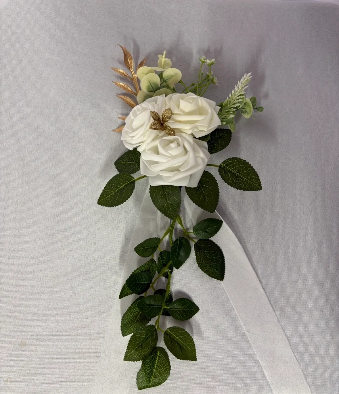 Classic White Premade Floral Chair Sash 2