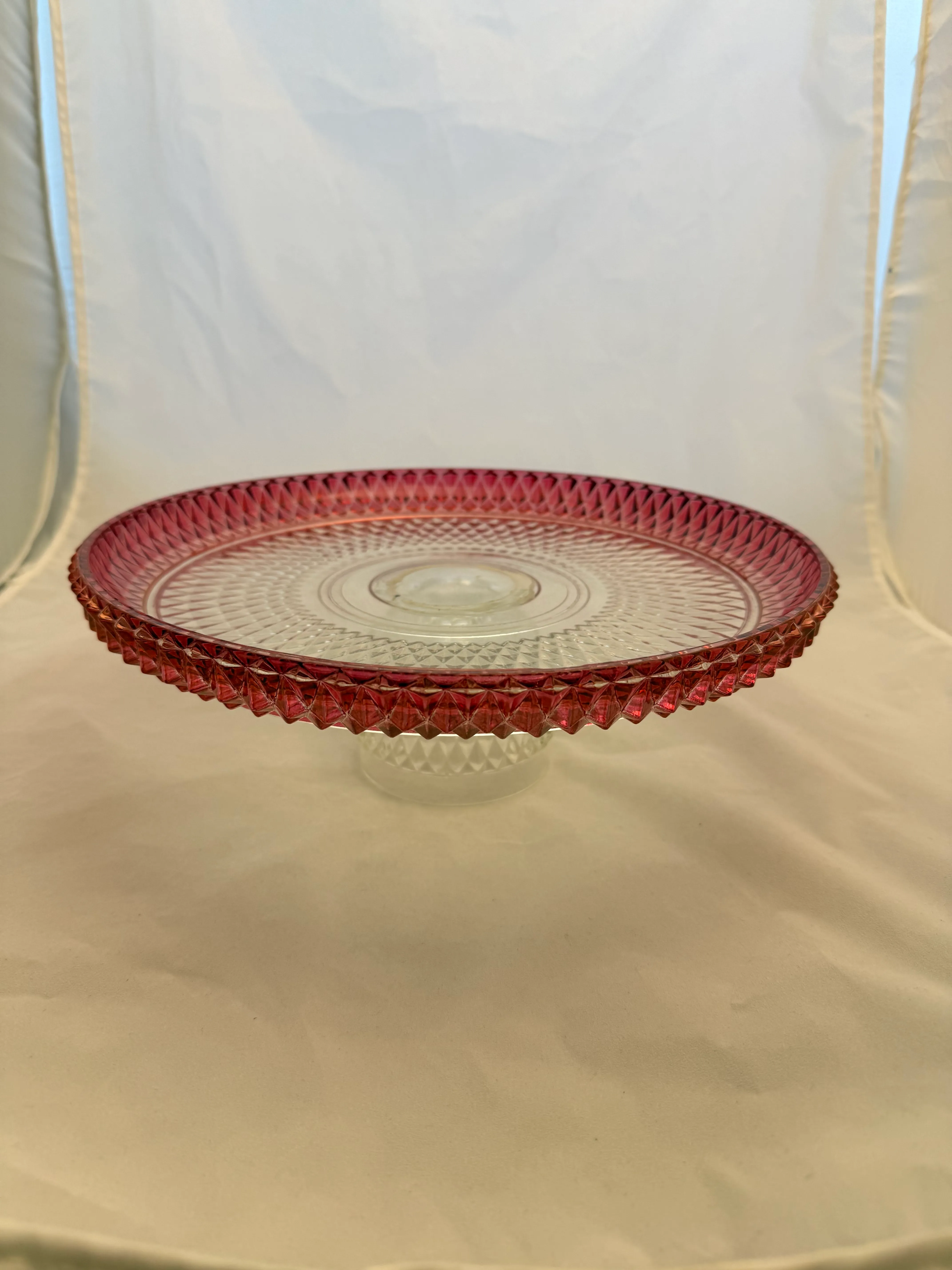 Vintage Clear & Pink Cake Stand