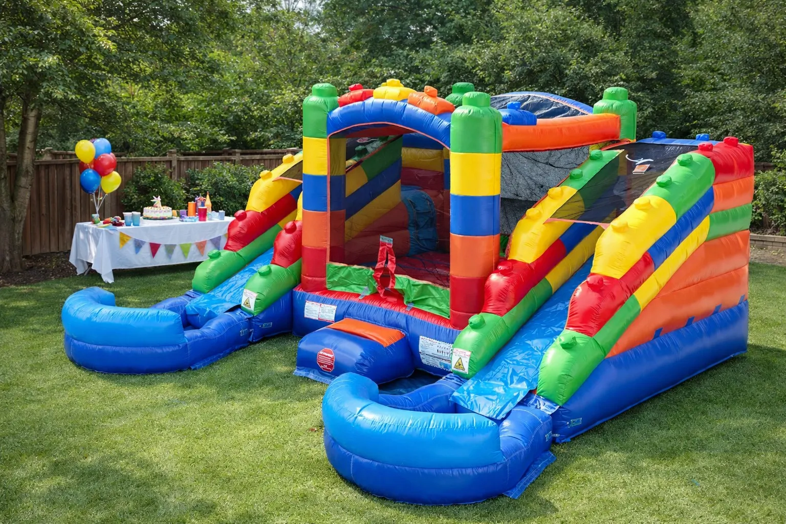 Rainbow Block Dual Lane Bounce House Waterslide Combo (Wet or Dry)
