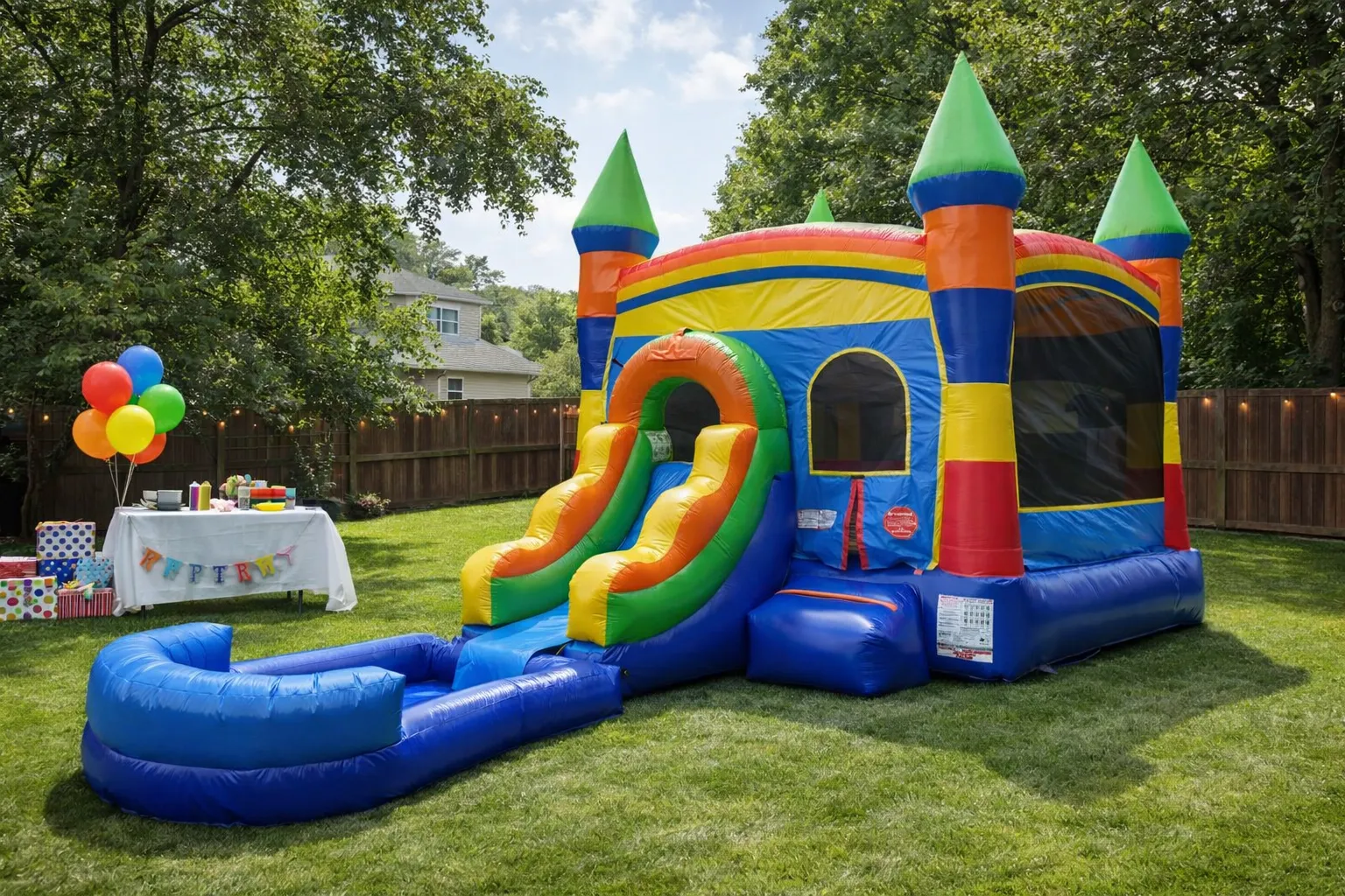 Rainbow Combo Bounce House + Waterslide