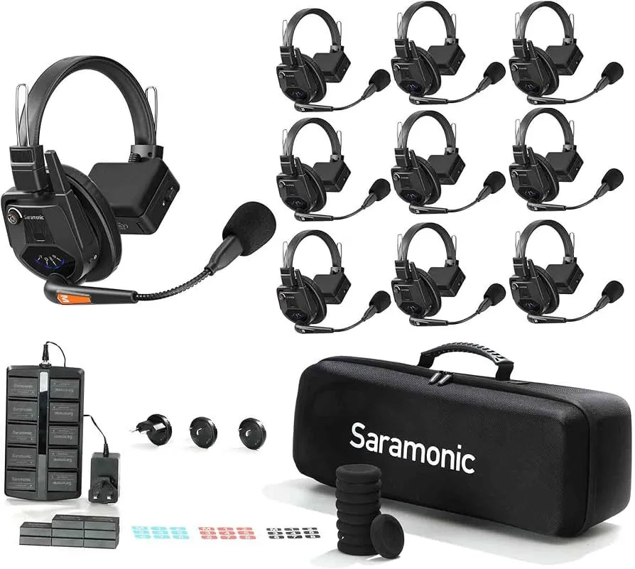 Saramonic WiTalk9-9S 9-Person Full-Duplex Wireless Intercom System with Single-Ear Headsets (1.9 GHz)