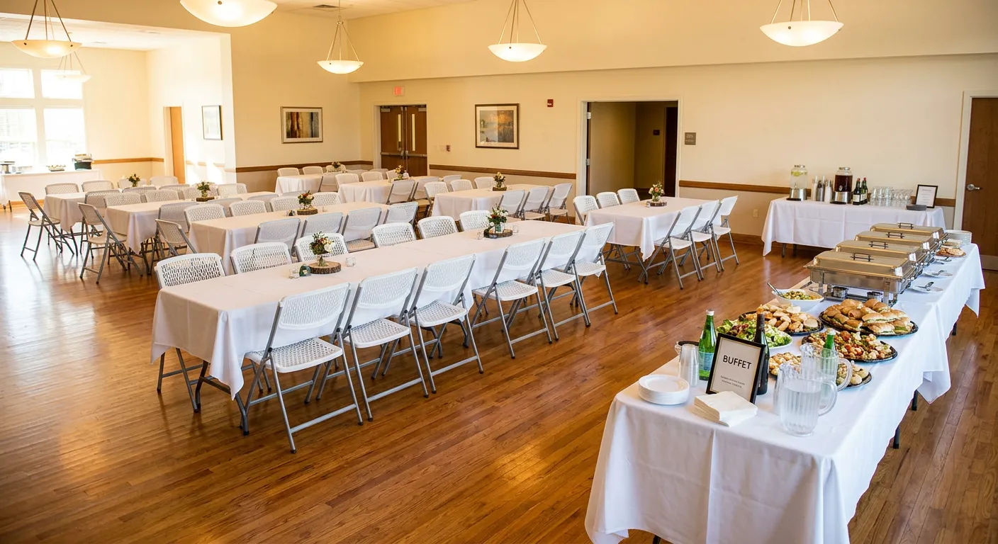 Bundle 35-50 Guest: 7-Tables/50-Chairs/2-food tables (Round trip delivery with in 10-miles INCLUDED from 15150 Cedar Ave) 